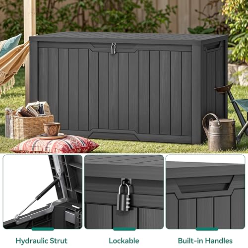 YITAHOME XXL 240 Gallon Large Outdoor Storage Deck Box for Patio Furniture | Outdoor Cushions, Garden Tools and Sports/ Pools Equipment, Weather Resistant Resin, Lockable (Dark Gray)