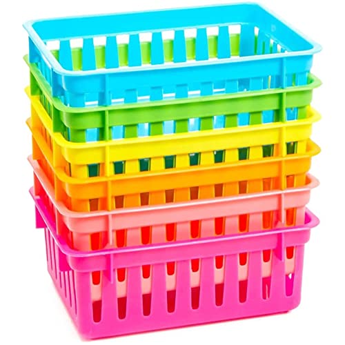 Bright Creations 12 Pack Small Plastic Classroom Storage Bins for Organization and School Supplies 6 Colors (6.2 x 4.8 x 2.4 inches)