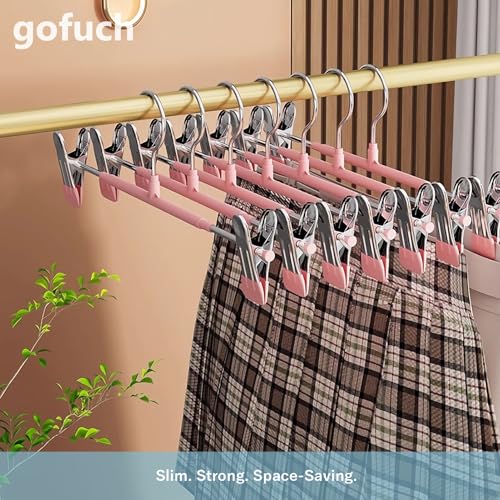 Pants Hangers with Clips - 8 Pack Heavy Duty, Non-Slip Adjustable Space Saving Skirt Hangers for Pants, Jeans, Shorts | Black | 12 Inch