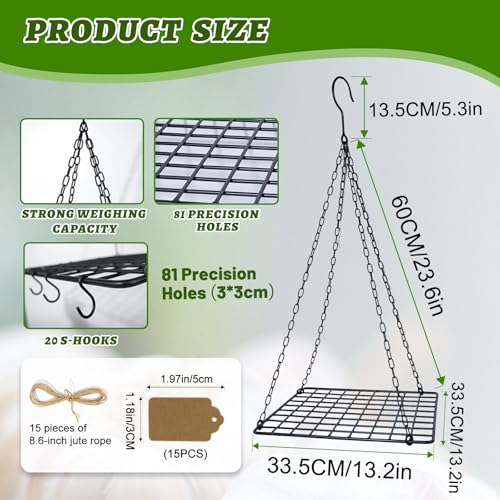 Tnstbiee Black Iron Garlic & Herb Drying Rack–Space-Saving 81-Hole Metal Dryer with 20 S-Hooks for Flower,Onion and Grass, Resistant Hanging Organizer for Indoor & Outdoor Use–Ideal for Home Gardeners