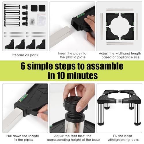 Mini Fridge Stand with 4 storage Feet (11.4"-12.6" High), Adjustable Base Tray Anti-Vibration for Mini Refrigerator Stand Washing Machine Stand Pedestal Dryer Dishwasher AC, Max Load 340LBS