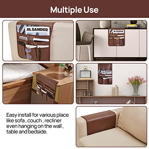 Teniux Remote Control Holder GRS Certified Armrest Organizer with 6 Pockets for recliner couch sofa, Recycled Material Armchair Caddy for Smart Phone, Book, Magazines, Ipad(Brown)