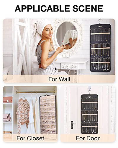 BAGSMART Hanging Jewelry Organizer Necklace/Earring/Ring 2-Sided L Black | Case Storage Bag for Necklace, Earrings, Rings