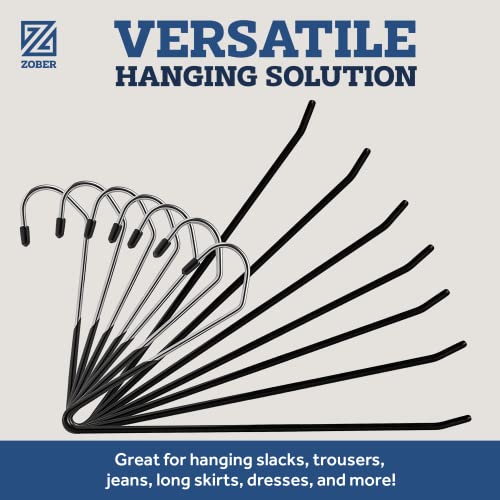 Zober Pants Hangers Non Slip - Open Ended Pants and Jean Hangers for Closet - Space Saving Clothes Hanger - Strong, Durable, Metal Pant Hangers (Black 2O Pack)