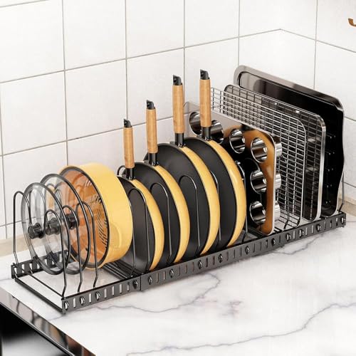 Pot and Pan Organizer Rack for Cabinet, 3 Expandab... (Iron)