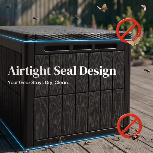 Quictent 120 Gallon Heavy Duty Resin Deck Box, Weatherproof Waterproof Outdoor Storage Bench, UV Resistant Lockable Container for Garden, Pool Supplies, Patio Cushions & Furniture Accessories