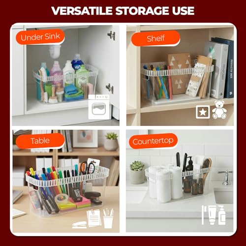 Tribello Narrow Storage Bins – Slim, Clear Plastic Storage Basket, Clear Organizer for Tight Spaces (2 Pack, 15” x 6” x 6”)