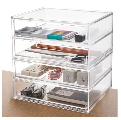 Stackable Desk Drawer Organizer, Clear Pen Pencil... (Clear | Plastic)