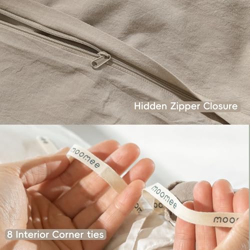 MooMee Duvet Cover Set 100% Washed Cotton Linen Like King | Relaxed Linen-like Texture. Soft, Breathable & Long-lasting Comfort. Lightweight. Hidden Zipper with 8 Interior Corner Ties