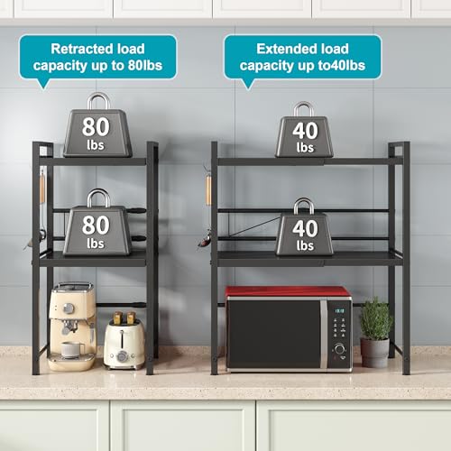 Microwave Oven Rack, Expandable Microwave Stand Co... (Black | Carbon Steel)