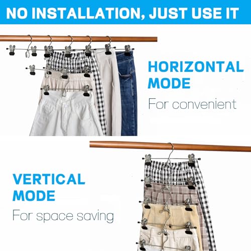 Amber Home 20 Pack Heavy Duty Metal Pants Skirt Hangers, Stackable, Adjustable Clips, Space Saving for Jeans, Slacks