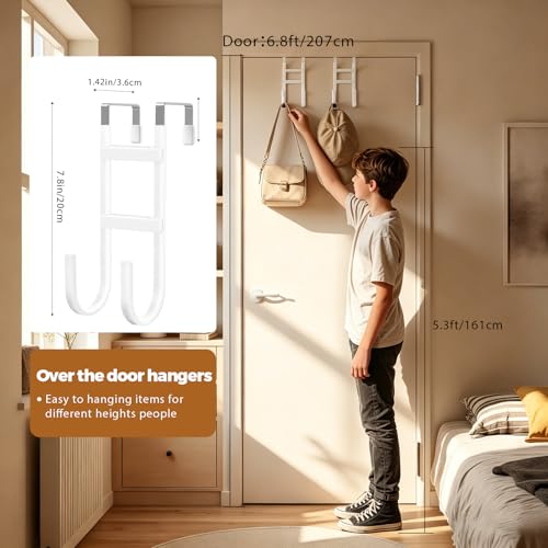 BAKON Over-the-Door Hooks, 2 Pack Heavy Duty Door Hanger with Anti-Scratch Rubber for Hanging Coat Towel Bag, Fits 1-3/8" Interior Doors, Suitable for Bathroom LivingRoom Bedroom and Kitchen, White