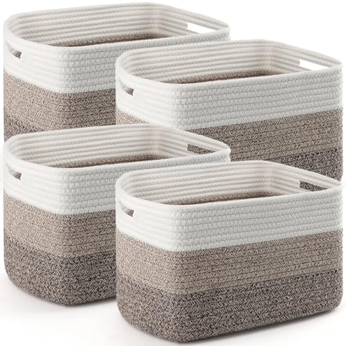 4 Pack Storage Baskets for Organizing, 11''Lx9''Wx... (White & Khaki | Cotton)