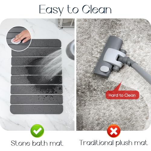 Foldable Stone Bath Mat for Bathroom, Non-Slip Mat, Quick Dry 24" x16" Grey | Large Super Absorbent Diatomaceous Earth Mats, Quick Drying, Eco-Friendly Easy to Clean, Easy Storage, Silicone Non-Slip Base