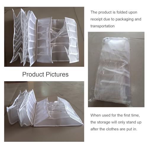 TOPARCHERY Foldable Bra & Underwear Organizer - 3 Set Drawer Divider Storage for Bras, Socks, Ties - White