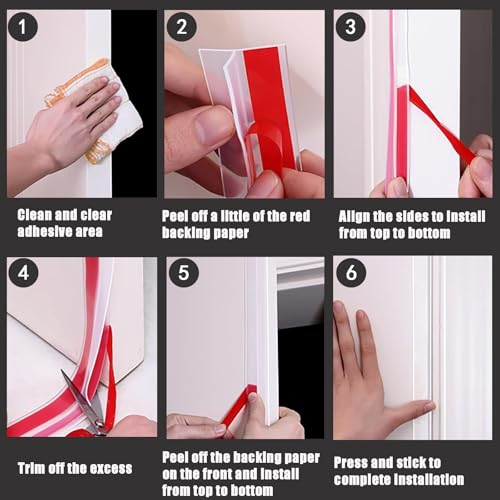 T-Shaped Door Draft Stopper (20FT, Clear Silicone) – Weather Stripping Seal for Side of Door Frame, Blocks Cold Drafts & Reduces Noise, Double-Sided Adhesive