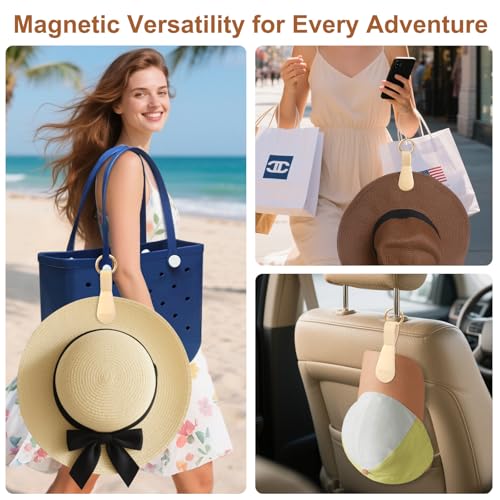 Fikoksol Magnetic Hat Clip for Travel, Silicone Hat Holder for Bag & Beach | Strong Magnet Carrier for Tote, Hand Free Hat Purse Hook for Vacation Essential Accessory, Stylish Hat Hanger as Gift Idea