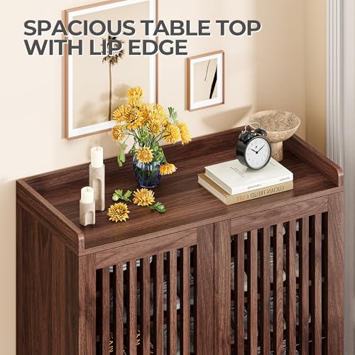 IRONCK Shoe Cabinet with Slatted Doors, 6-Tier Shoe Storage Cabinet, Walnut | Adjustable Shelves, Wooden Shoe Rack Organizer for Entryway, Hallway, Closet, Living Room