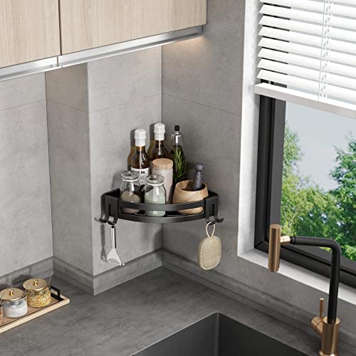 Corner Shower Caddy with Razor Holder Adhesive Shower Shelf Corner No Drilling Bathroom Corner Shower Organizer Storage Rack (2-Pack, Black)