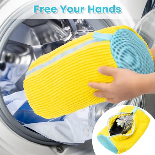 2 Pack Shoe Washing Machine Bag, Reusable Sneaker Laundry Bag for Washer & Dryer, Shoe Wash Bag with Soft Chenille Microfiber for Running, Tennis & Canvas Shoes