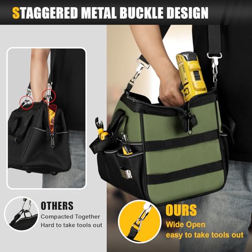 UUP Heavy Duty Tool Bag 15Inch, 16-Pocket Portable Empty Tool Box Organizer | Big Storage Toolbox Organization, Soft Handle Large Zipper Carrying Toolbag, Father Day Gifts for Him Dad Men, Green