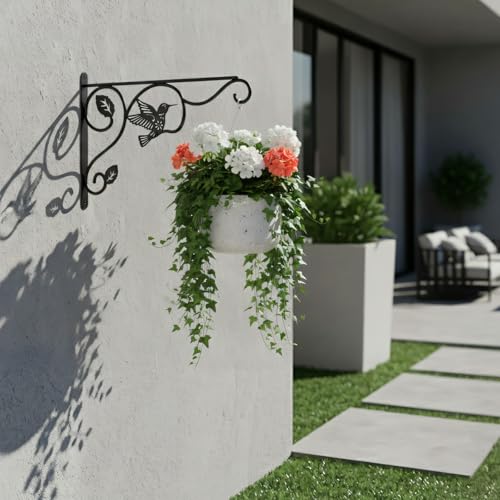 2 Pack Heavy Duty Plant Hooks for Hanging - 12 Inch Metal Wall Hangers Indoor/Outdoor, Sturdy Plant Bracket for Bird Feeders, Planters, Lanterns, Wind Chimes - Patio, Garden, Home Decor (Black)