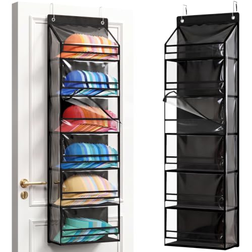 6 Tier Clear Over the Door Hat Rack, Baseball Caps... (Black)