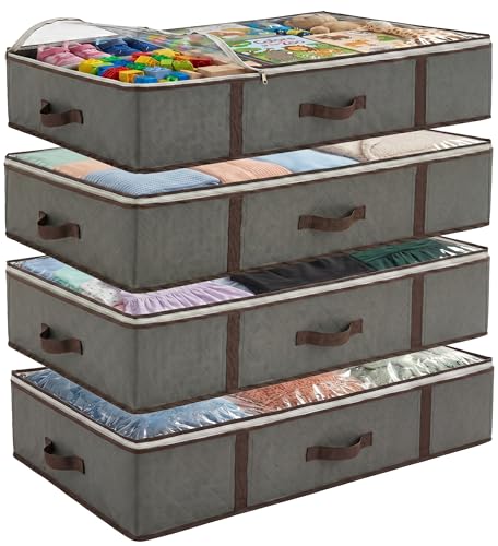 Underbed Storage Bags 4-Pack - Foldable Under Bed... (4 Count | Grey | Fabric)