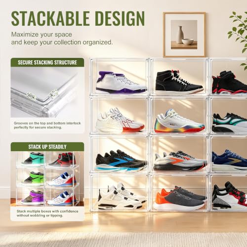 Clear Acrylic Shoe Box Size 14, Stackable Everyday Footwear Storage | Fits size 14 sneakers,casual shoes and athletic footwear. Clear acrylic design with magnetic door & dustproof storage.1 Pack