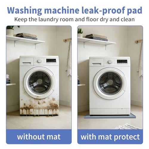 27x27 Inch Foldable Silicone Washing Machine Drain Pan Grey | 0.78 Inch Raised Lip, Waterproof Leak Proof, Non Slip Drain Tray, For Washer, Dryer, Fridge, Dishwasher