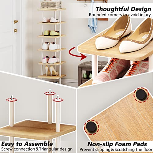 Shoe Rack Storage Vertical Narrow Shoe Organizer Shelf 7 Tier | Metal Slim Shelf,Modern Minimalist Free Standing Shoe Tower, Saving Space for Closet,Entryway,Bedroom,White