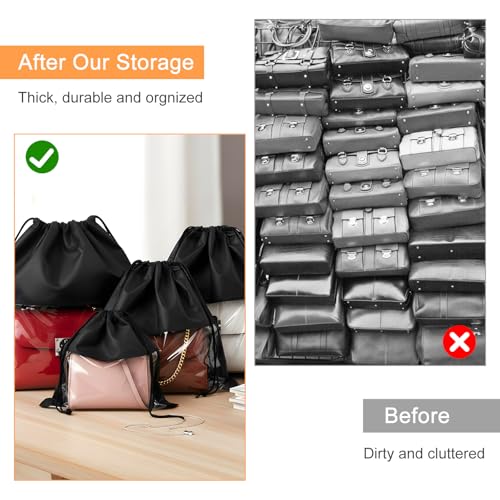 12 Pcs Dustproof Drawstring Bags Purse Dust Storage Bags for Handbags Covers Non Woven Fabric Cloth Pouch String Packing Organizer Shoe Pouch (Assorted Sizes, Black)