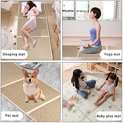 Japanese Tatami Mat Foldable Floor Mats Non-Slip Futon Mattress Sleeping Mat Summer Yoga Mat Indoor Outdoor Runner Rug Area Rug for Bedroom Living Room,Grey