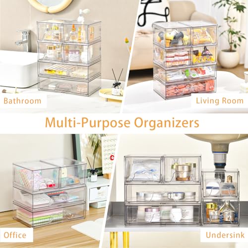 4 Pack Stackable Storage Drawers, Clear Acrylic Organizer, Makeup Organizer | with Pull-out Drawer,Pantry Organization for Beauty Supplies,Ideal for Vanity, Bathroom,Cabinet