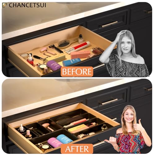 Black Bathroom Drawer Organizer Trays: 9 PC Stackable Desk Organizers Bin | vanity office kitchen modern shallow containers modular storage