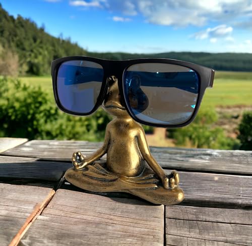 Top Brass Yoga Frog Eyeglass Holder – Whimsical Reading Glasses Sunglass Stand – Funny Desk Nightstand Keeper Rack Display – Meditating Zen Lotus Pose Figurine
