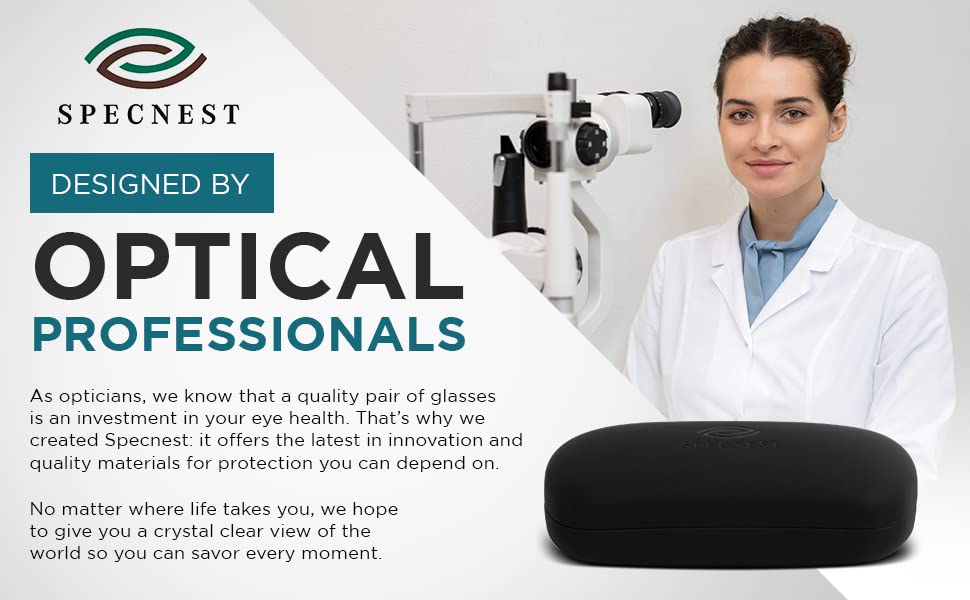 SunGlasses Case - Vegan Leather Sunglass Holder with Mesh Foam to Cradle Sunglasses Securely - Hard Eyeglass Case with Metal Construction - Designed by Optical Professionals
