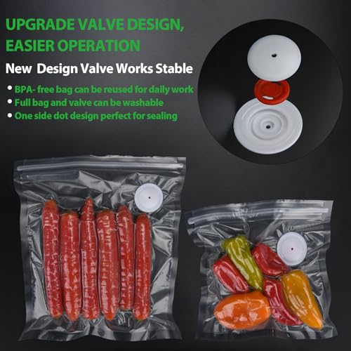 60 PCS Vacuum Sealer Bags for Food, BPA-Free Reusable Vacuum Zipper Bags with Upgraded Air Valve, Sous Vide & Meal Prep Vacuum Storage Bags, Compatible with Handheld & External Vacuum Sealer Machines