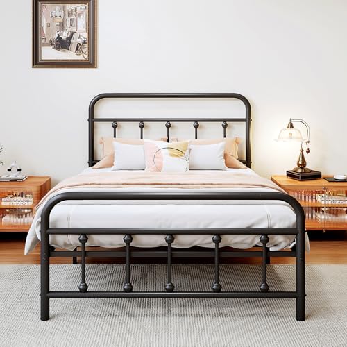 Vengarus Twin Metal Bed Frame with Victorian Headboard & Footboard, Black