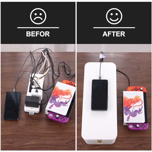 Tuwechen 3 Pack Cable Management Box, Cable Organizer Box to Hide Wires | Desk Cord Organizer with 18-Piece Cable Management, Power Strips Holder, for Home & Office, White