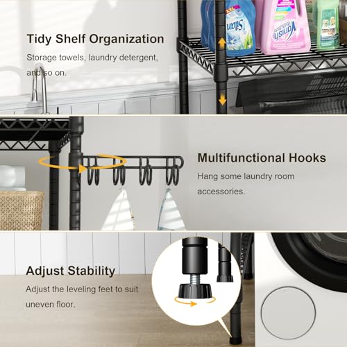 U8 Mini Laundry Room Storage Organizer, Over the Washer and Dryer Storage Shelves for Laundry Organization, 29.5”W x 17.3”D x 76.2”H, Suit Washing Machine Width within 27.1”, Hold 304 lb, Black