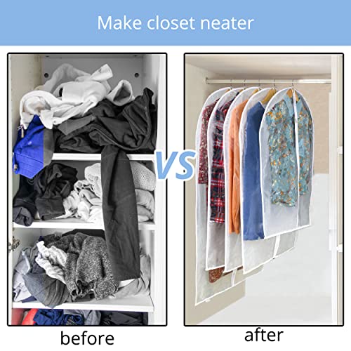 Clear Garment Bag Suit Bags for Closet Storage, Vinyl Garment Bags for Hanging Clothes, Coat Covers for Closet with Zipper and Plastic Garment Bags for Hanging Clothes - 24'' X 40''/6 Pack