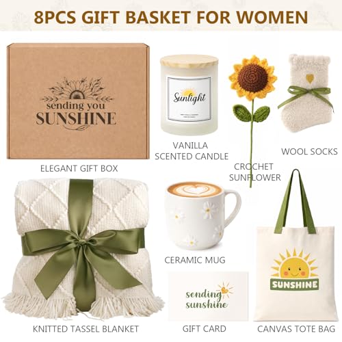 Sunshine Gift Baskets for Women Friend Get Well Care Package Birthday Gifts | Sunshine Box Sunflower Gifts for Best Friends, Get Well Soon Basket Thinking of You Self Care Birthday Gift Boxes for Her Mom