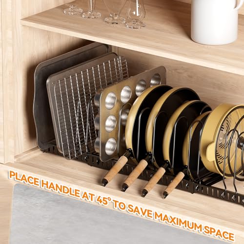 Pot and Pan Organizer Rack for Cabinet, 3 Expandable Pot Lid Organizer Holder with 12 Adjustable Compartment for Kitchen Cutting Board, Pan Lid, Cabinet Cookware Baking