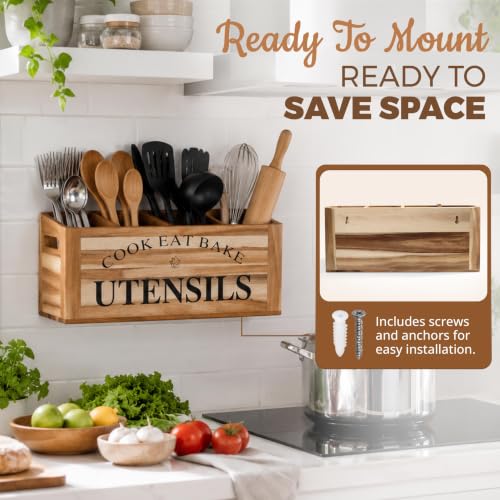 Acacia Wood Utensil Holder for Kitchen Counter, Ex... (Natural | Wood)