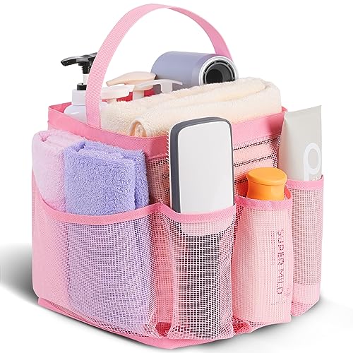 EUDELE Mesh Shower Caddy Portable for College Dorm Room Essentials,Portable Shower Caddy Dorm with 9-Pocket Large Capacity, Shower Bag for Beach, Swimming, Gym, Travel essentials, Pink