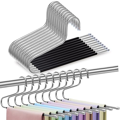 Pants Hangers Space Saving with Open-Ended,Closet... (2 Count | Silver | Stainless Steel)