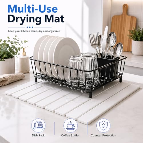 Foldable Stone Bath Mat, 23.6x15.5 Inch Super Absorbent Diatomaceous Earth Mat, Non-Slip Quick Drying and Easy to Clean for Bathroom, White