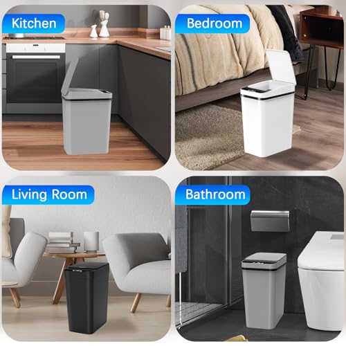 Kssvzz 3 Pack Automatic Small Bathroom Trash Can with Lid (2.5 Gallon) | Touchless Garbage Can, Motion Sensor Smart Trash Bin, Slim Trashcan, Waterproof Plastic Wastebasket for Bedroom Office