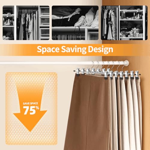 Pants Hangers with Clips Skirt Hangers for Women 50Pack | Metal Adjustable Trouser Hangers for Jeans Shorts Dress Clothes Hangers Space Saving Black